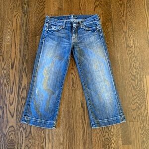 7 For All Mankind Distressed Blue Cropped Jeans